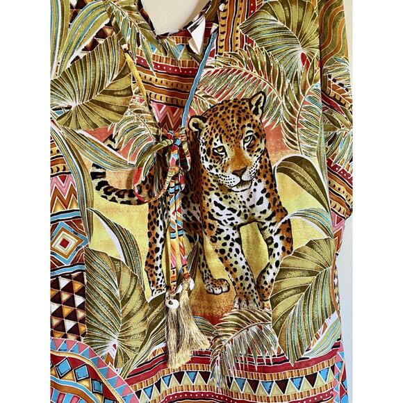 VIOLET SKY Beach Swim Cover Up Kimono Jungle Safari Tassels Resort Cruise XLarge - Picture 2 of 10